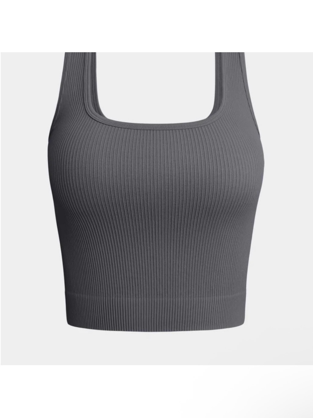 NEW OQQ Ribbed Square-Neck Crop Tank - Charcoal Gray